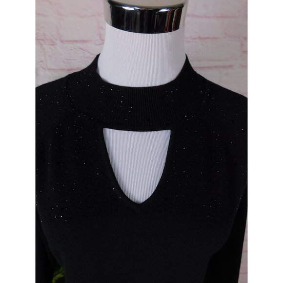 Cable Gauge S Black Keyhole Sparkle Sweater Top - Picture 2 of 10